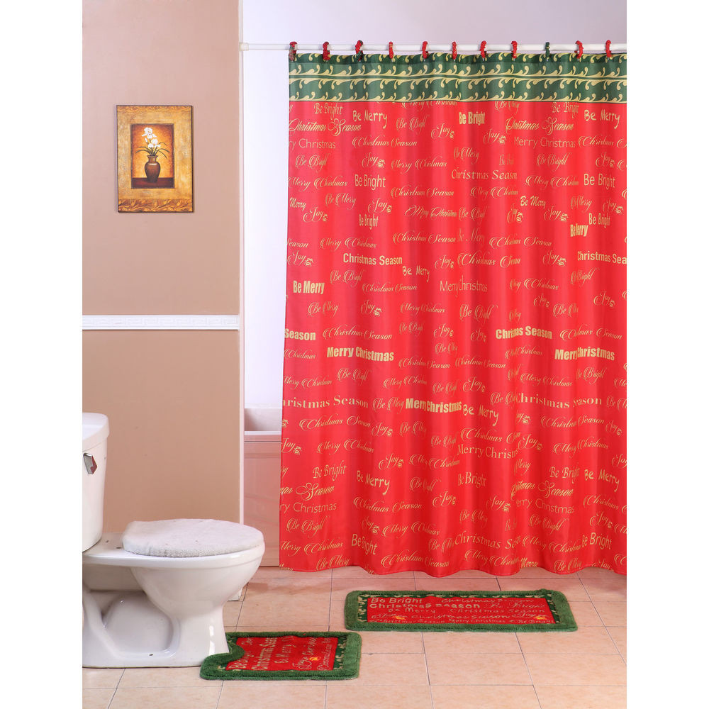 Christmas Bathroom Rug Sets
 Festive Christmas Bathroom Set Fabric Shower Curtain