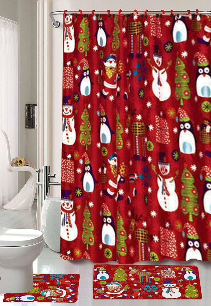 Christmas Bathroom Rug Sets
 Snowman Shower Curtain Bathroom Christmas Holiday Snow 15