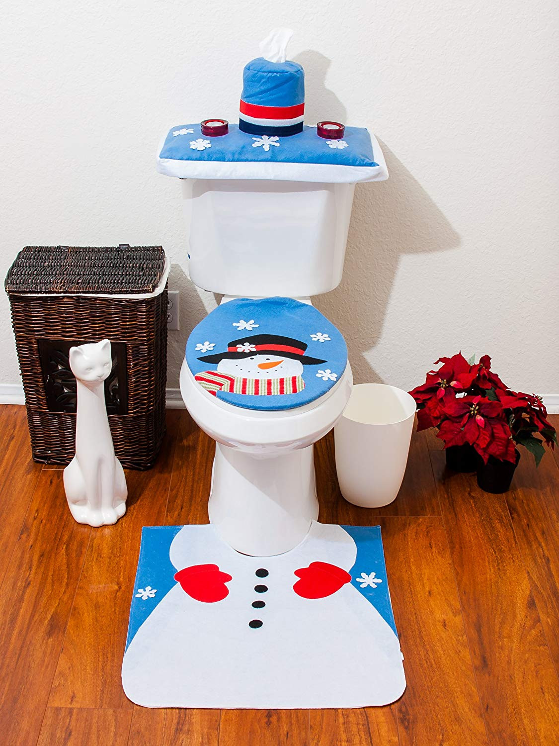 Christmas Bathroom Rug Sets
 4 Pcs Christmas Santa Bathroom Toilet Seat Cover and Rug
