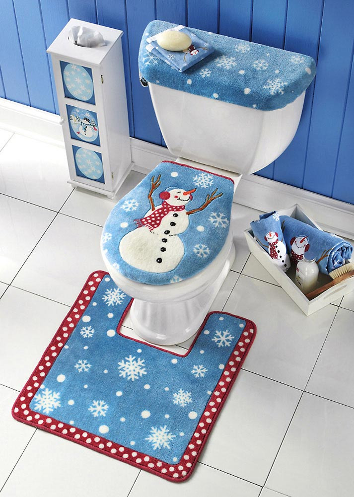 Christmas Bathroom Set
 3 Piece Snowman Toilet Seat & Tank Lid Cover and Floor Mat