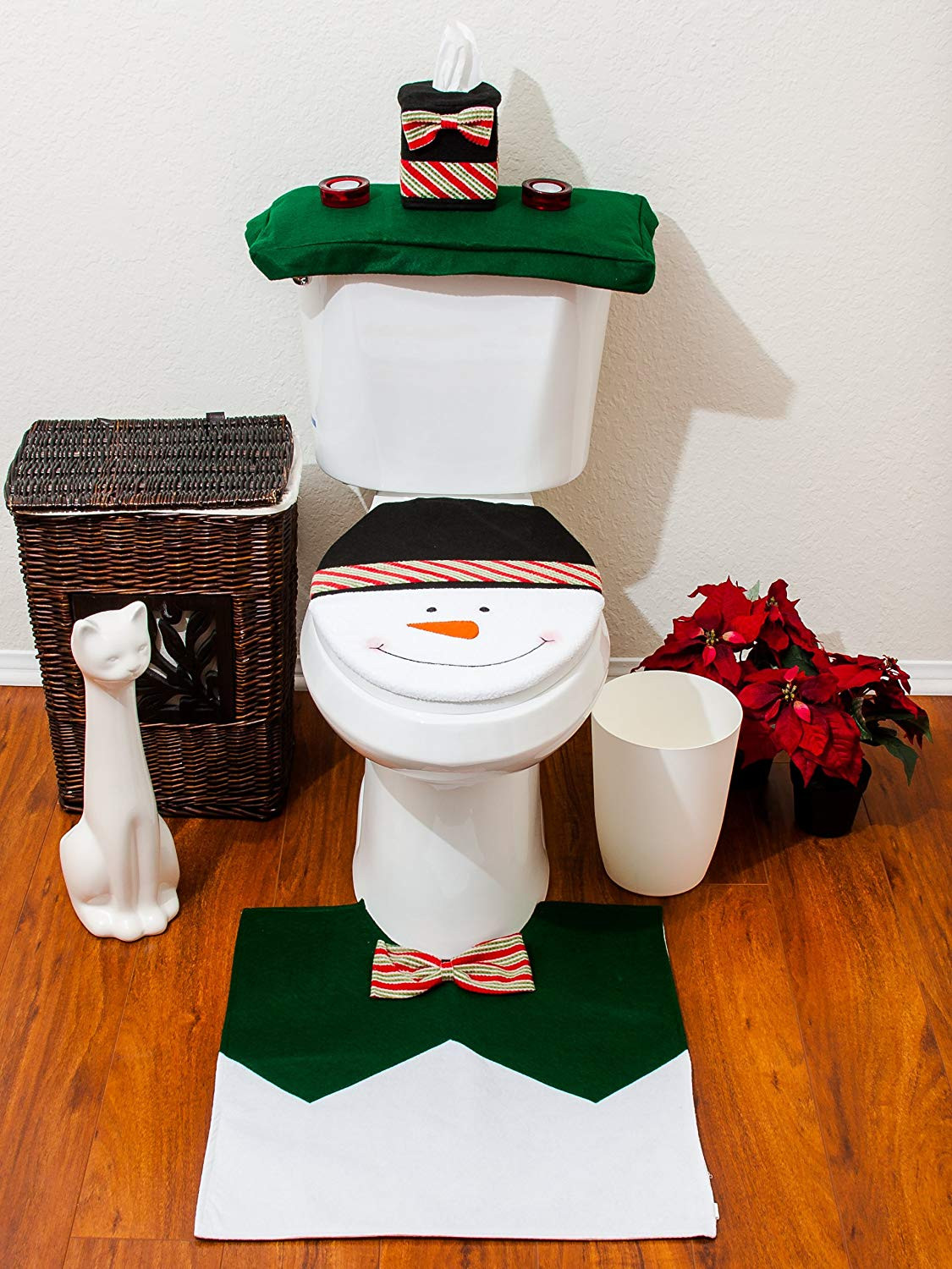 Christmas Bathroom Set
 4 Pcs Christmas Santa Bathroom Toilet Seat Cover and Rug
