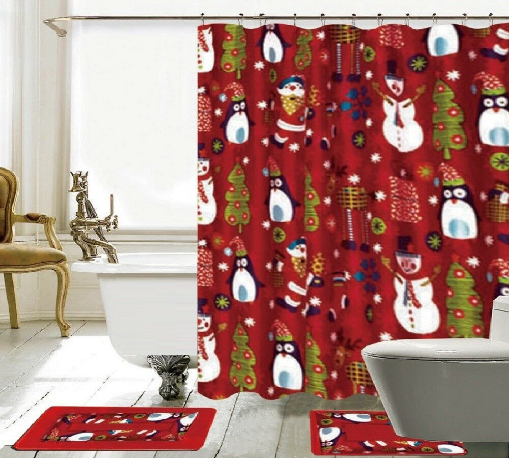 Christmas Bathroom Set
 15 Piece Merry Christmas time Theme shower curtain Set