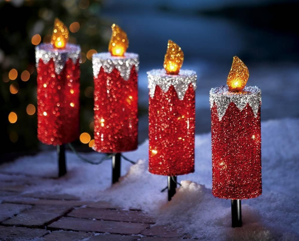 Christmas Bulb Path Lights
 Red Glitter Holiday Candle Outdoor Christmas Path Light
