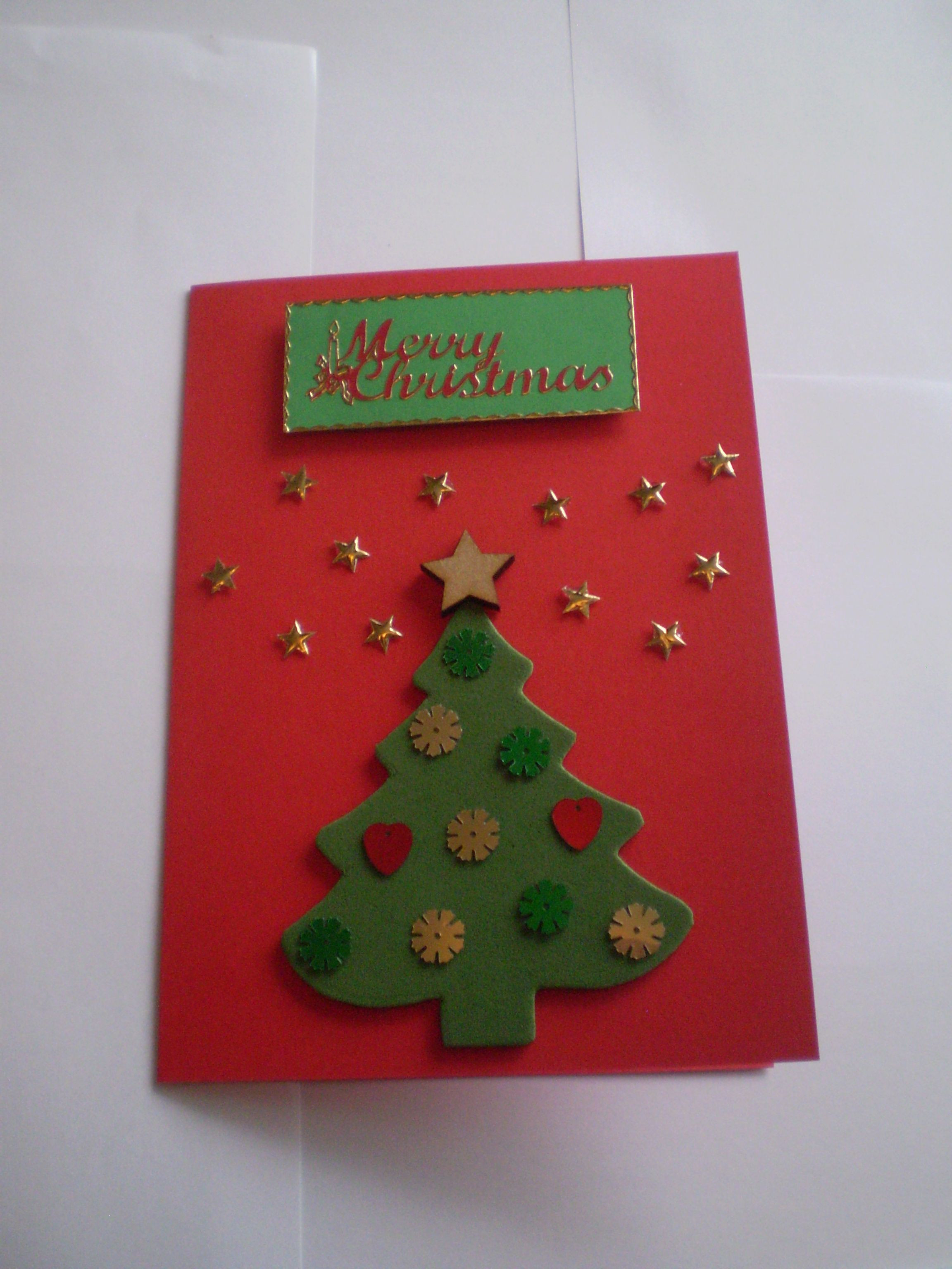 Christmas Card Craft Ideas
 Foam Christmas Tree card with gold stars and sequins
