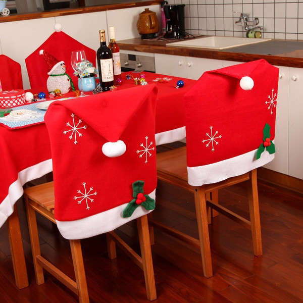 Christmas Chair Covers
 Christmas Snowflake Red Hat Chair Cover Kitchen Dinner