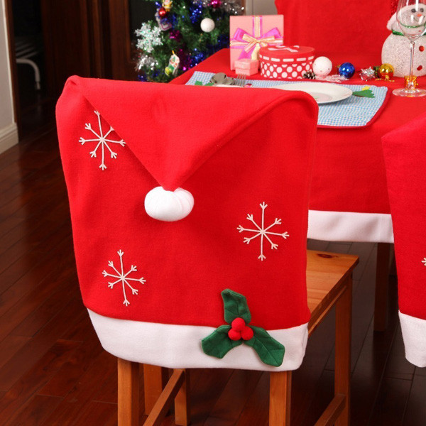 Christmas Chair Covers
 Christmas Snowflake Red Hat Chair Cover Kitchen Dinner