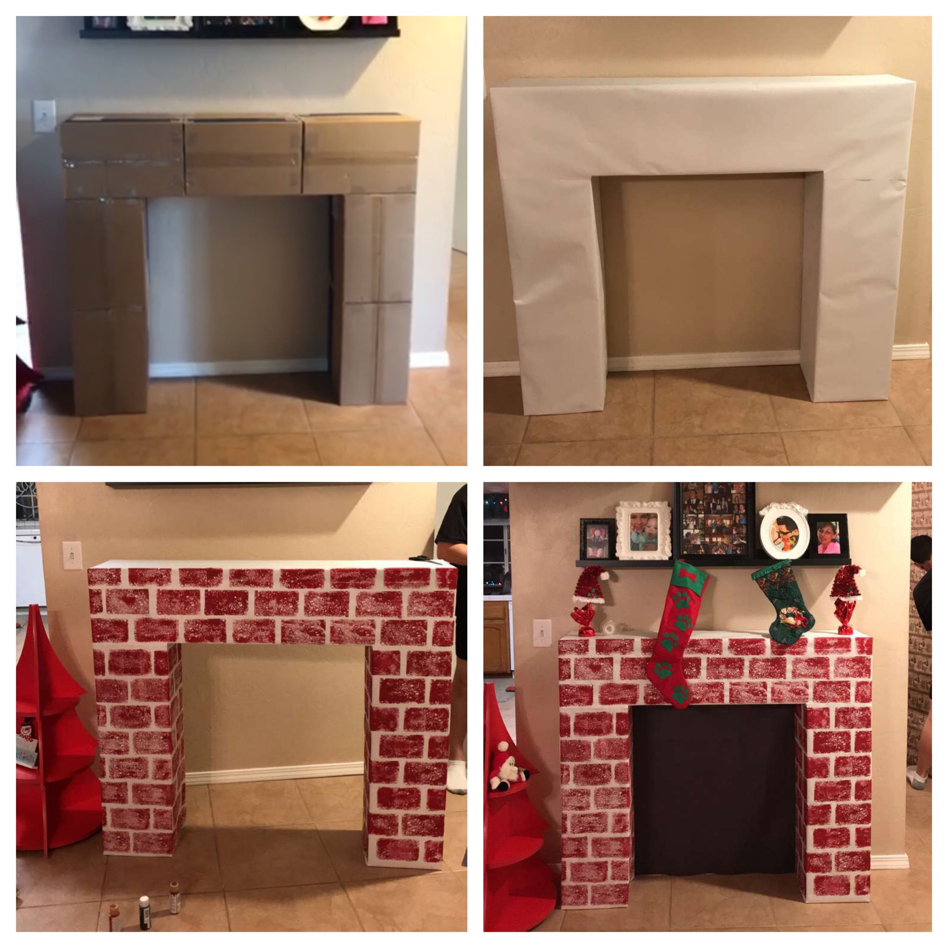 Christmas Corrugated Fireplace Brick Paper
 DIY fireplace made out of cardboard boxes and painted
