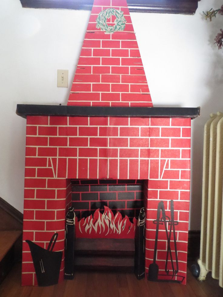 Christmas Corrugated Fireplace Brick Paper
 Vintage Toymaster Red Brick Chimney Cardboard Fireplace
