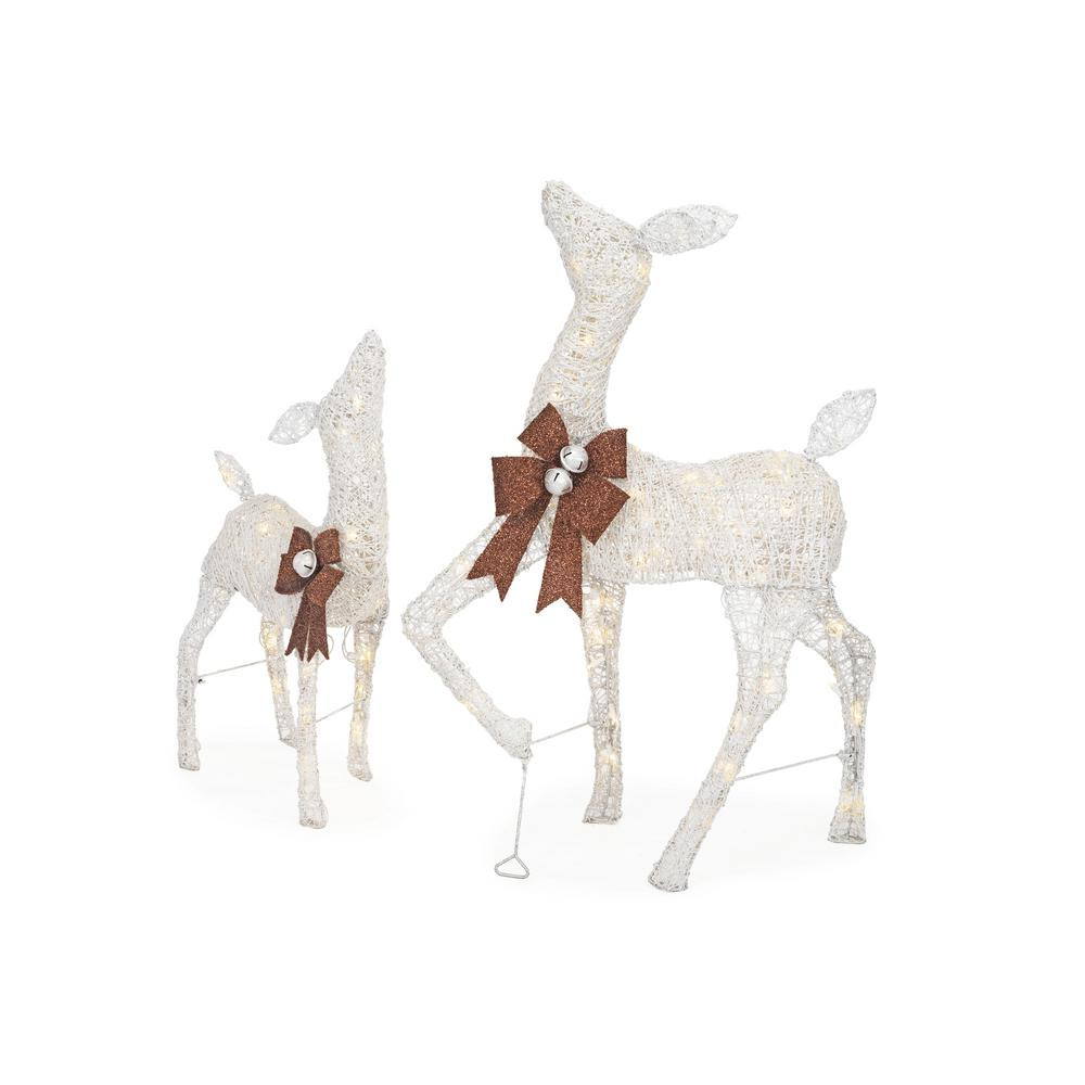 Christmas Deer Decorations Indoor
 White LED White Deer and Doe Set with Brown Bows Christmas