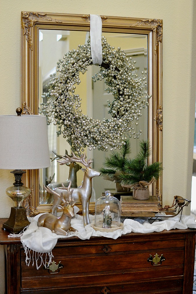 Christmas Entryway Decor
 Glam ish Christmas Entry Decor At The Picket Fence