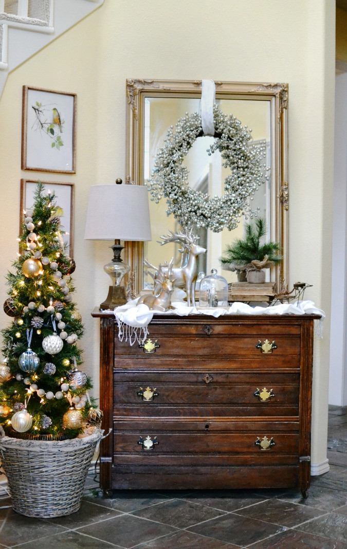 Christmas Entryway Decorating Ideas
 Glam ish Christmas Entry Decor At The Picket Fence