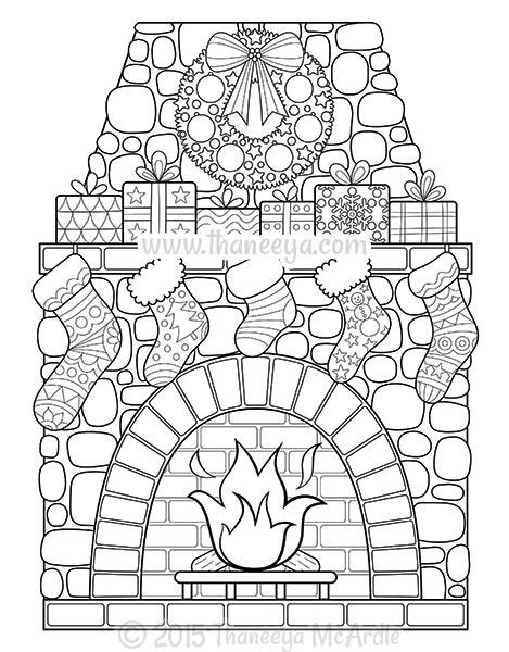 Christmas Fireplace Coloring Page
 Christmas Coloring Book by Thaneeya McArdle — Thaneeya