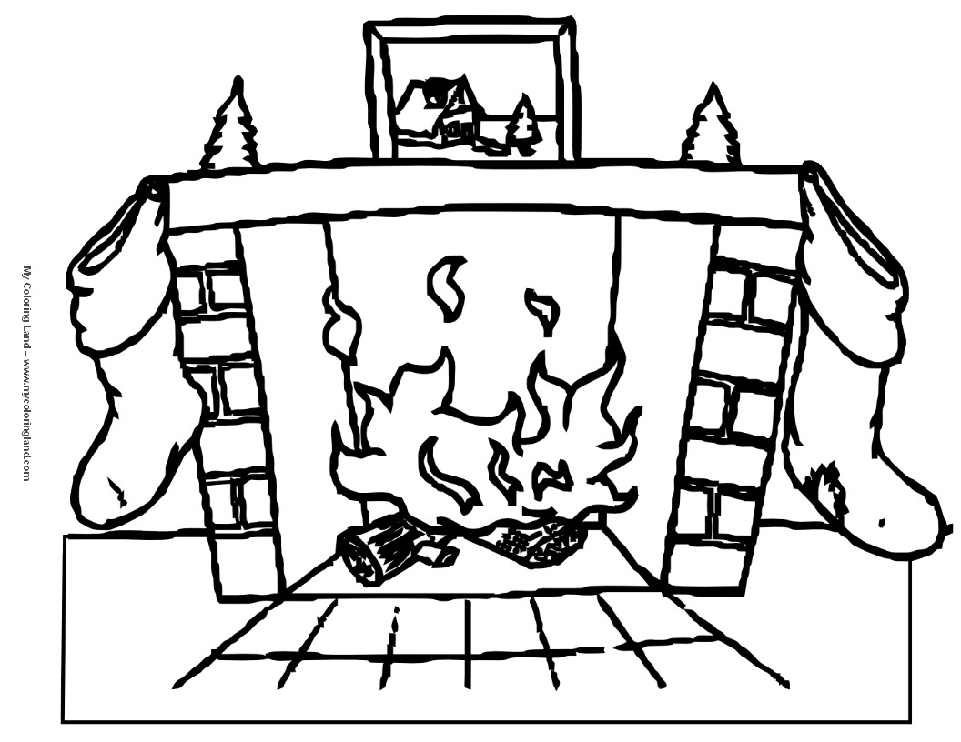 Christmas Fireplace Coloring Page
 Christmas My Coloring Land