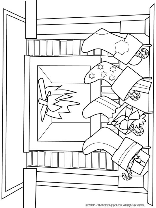 Christmas Fireplace Coloring Page
 Fireplace & Stockings