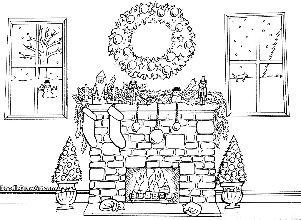 Christmas Fireplace Coloring Page
 Christmas Fireplace Coloring Page by DoodleDrawArt Craftsy