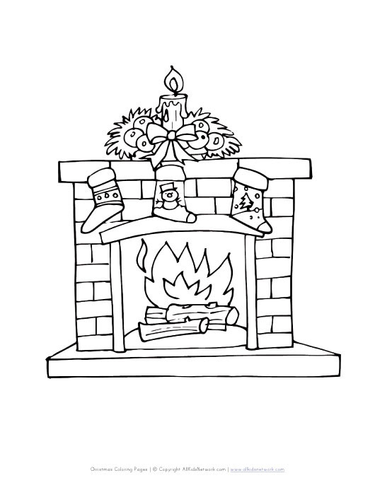 Christmas Fireplace Coloring Page
 Fireplace with Stockings Coloring Page