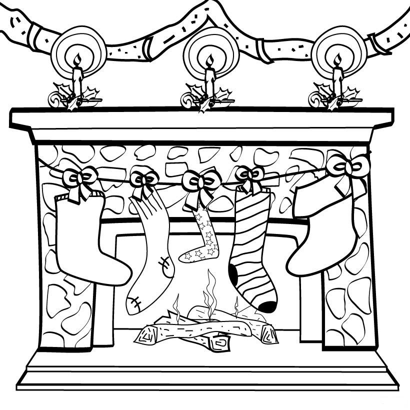 Christmas Fireplace Coloring Page
 Coloring Christmas fireplace Child Coloring