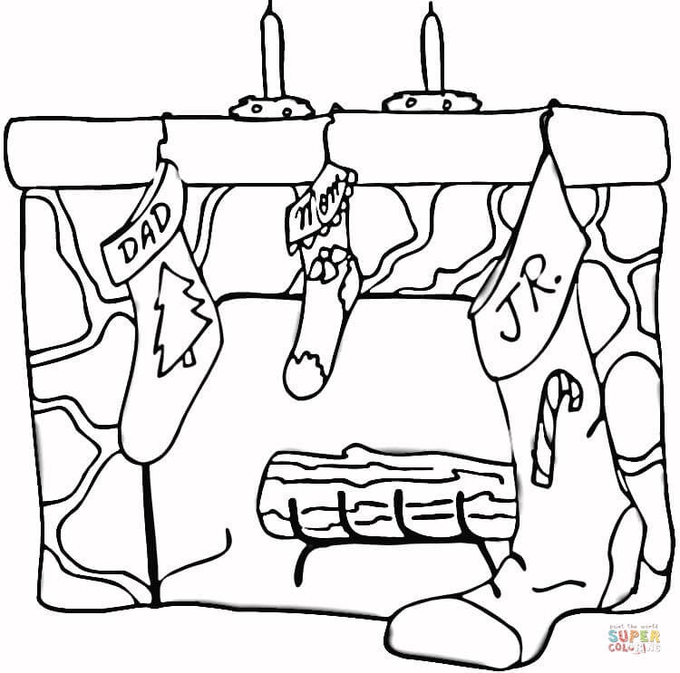 Christmas Fireplace Coloring Page
 Presents at Christmas Fireplace coloring page