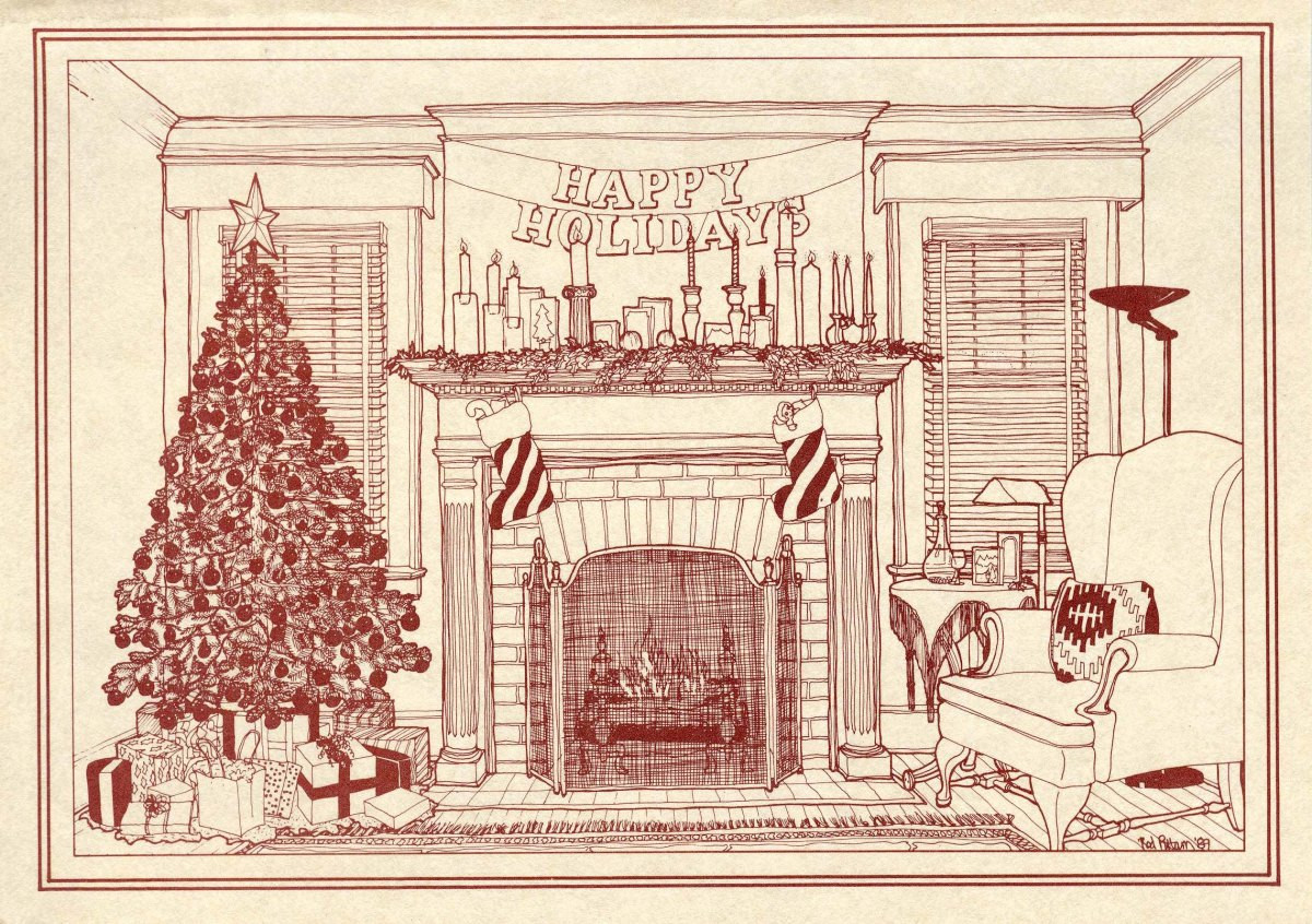 Christmas Fireplace Drawings
 Historic fireplace illustration the 1989 Pittam Christmas