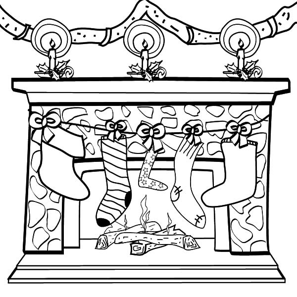 Christmas Fireplace Drawings
 Hanging Christmas Stockings in Fornt of Chimney Coloring