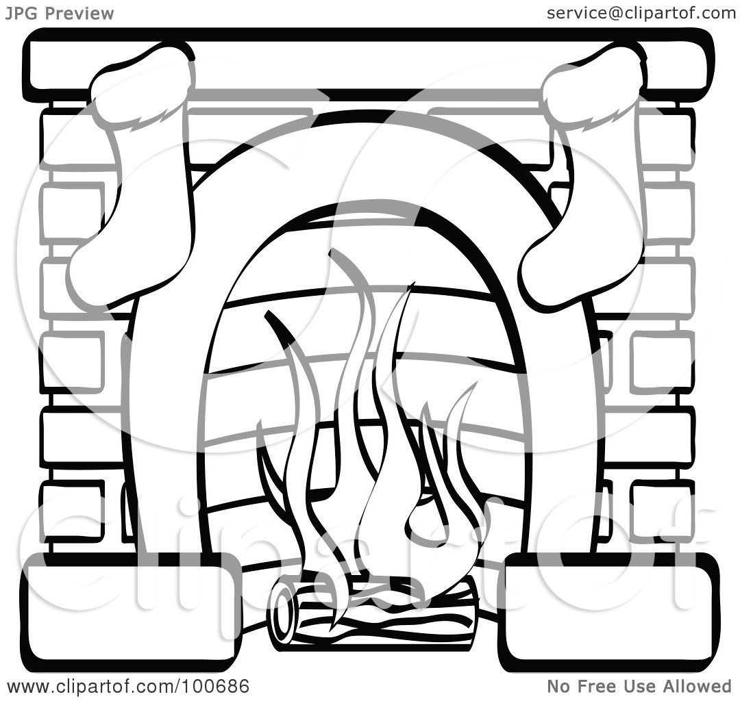 Christmas Fireplace Drawings
 Royalty Free RF Clipart Illustration of a Coloring Page