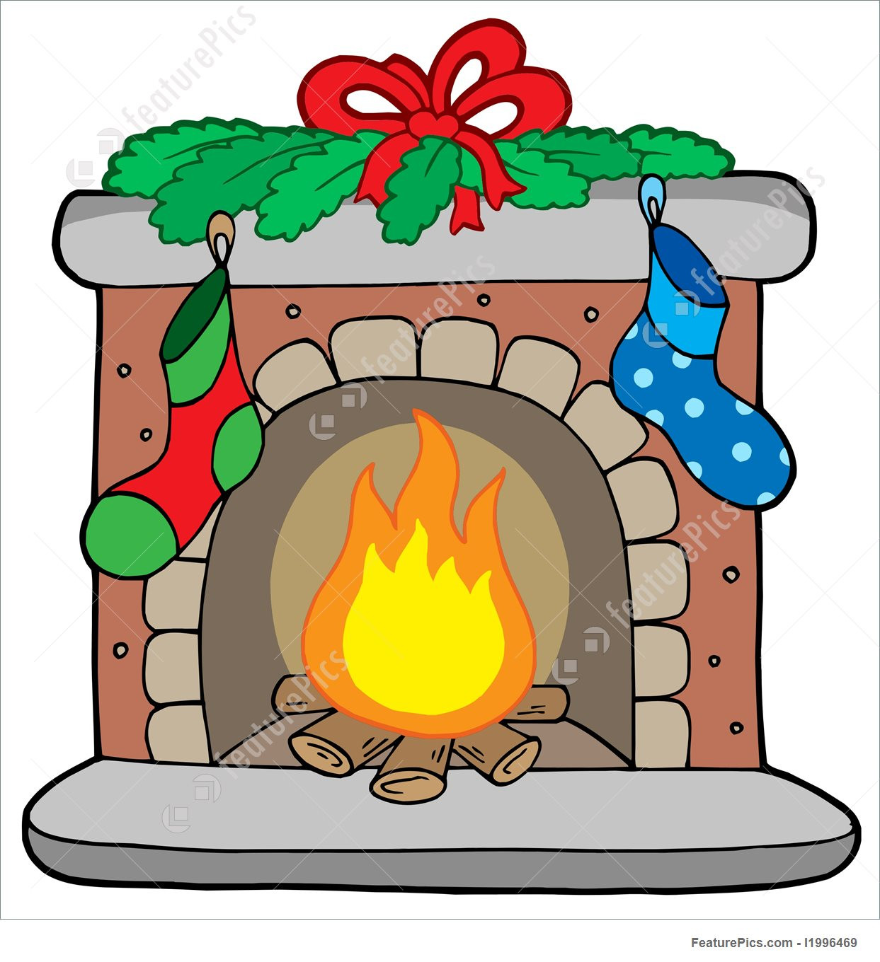 Christmas Fireplace Drawings
 Illustration Christmas Fireplace With Stockings