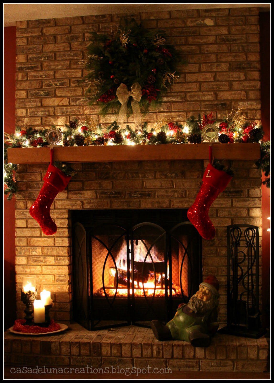 Christmas Fireplace Mantel
 Red stockings Christmas Fireplaces