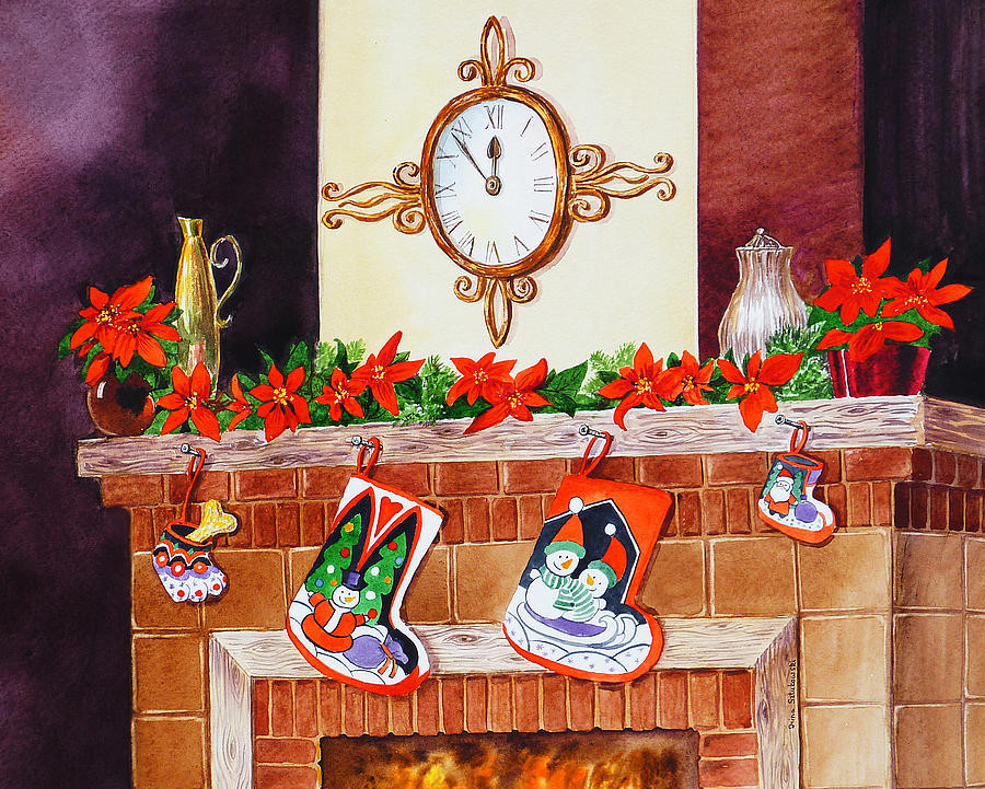 Christmas Fireplace Painting
 Christmas Fireplace Time For Holidays Painting by Irina