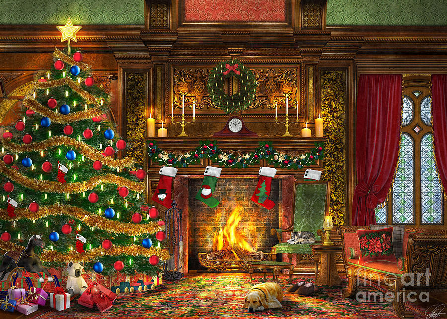 Christmas Fireplace Painting
 Festive Fireplace Digital Art by Dominic Davison