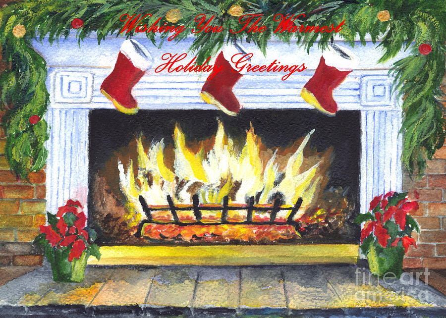 Christmas Fireplace Painting
 Holiday Greetings Fireplace Painting by Carol Wisniewski