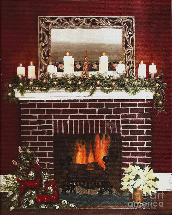 Christmas Fireplace Painting
 Cozy Christmas Fire Painting by Maryann Johnson