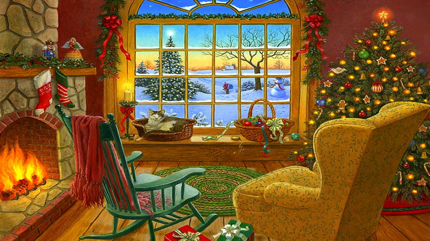 Christmas Fireplace Painting
 Cozy Christmas Wallpaper WallpaperSafari
