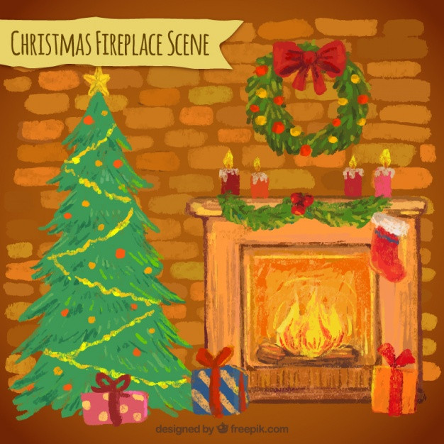 Christmas Fireplace Painting
 Fireplace background with hand painted christmas ornaments