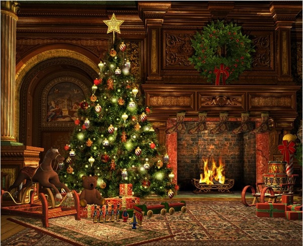 Christmas Fireplace Photo
 8x15FT Living Room Garland Carpet Rocking Horse Carpet