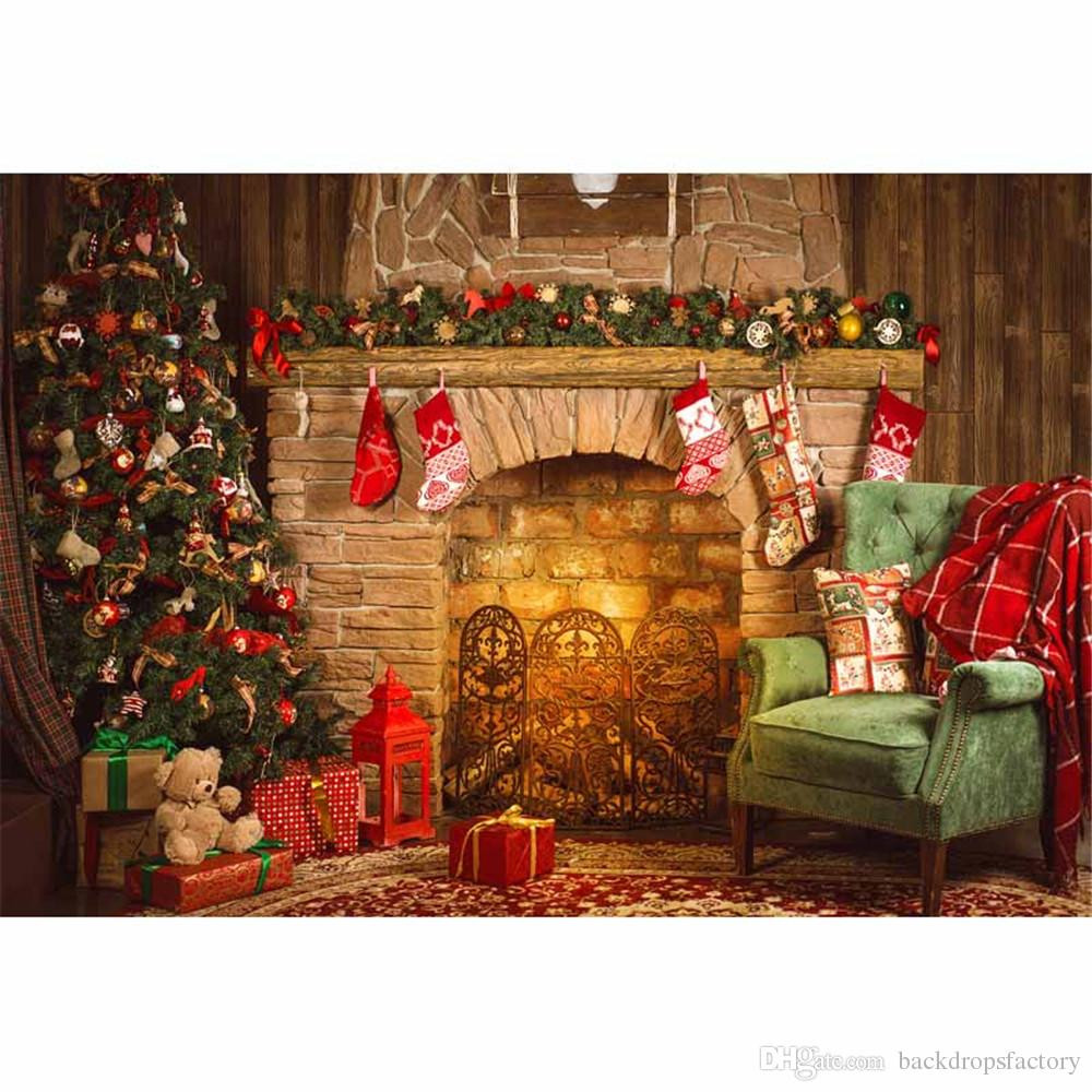 Christmas Fireplace Photo
 2019 Indoor Merry Christmas Fireplace Background Vintage