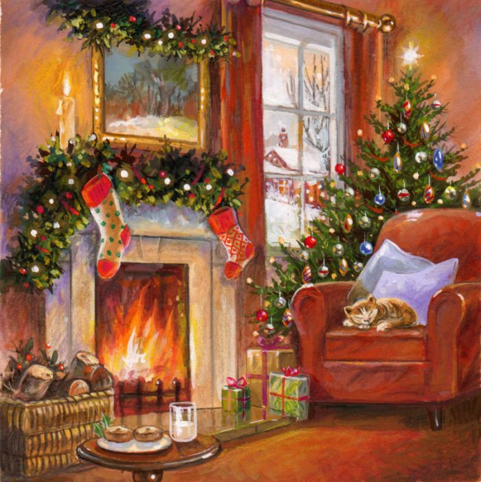 Christmas Fireplace Scenes
 Christmas Greeting Cards 1950 – 1980