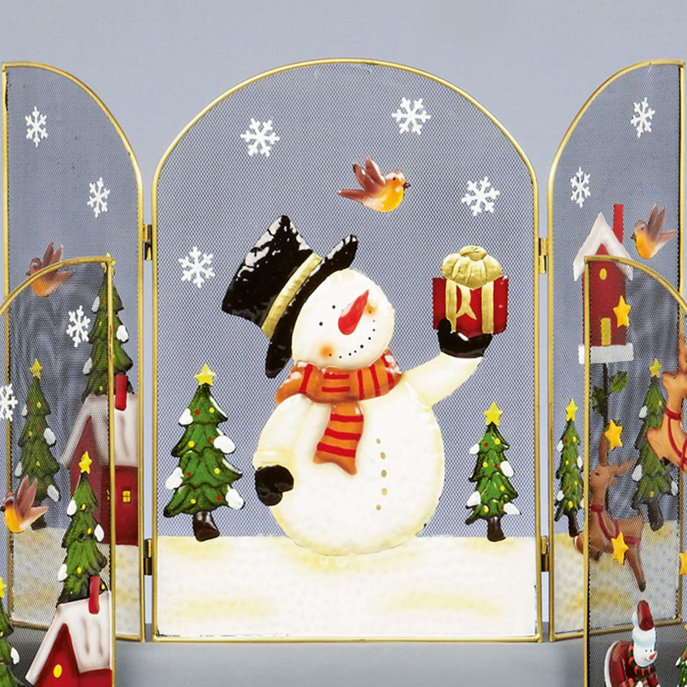 Christmas Fireplace Screen
 Decorative 49cm Christmas Fireguard Metal 3 Panel