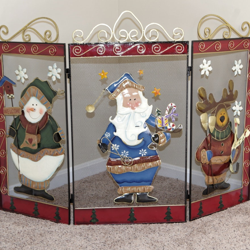 Christmas Fireplace Screen
 Christmas Fireplace Screen with Metal Applique Figures