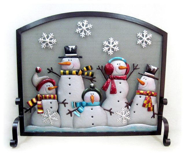 Christmas Fireplace Screens
 Wintry Holiday Snowman Flatguard Firescreen 39
