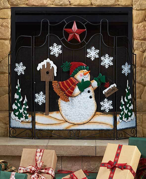 Christmas Fireplace Screens
 Metal Holiday Fireplace Screen Whimsical Artwork Scene