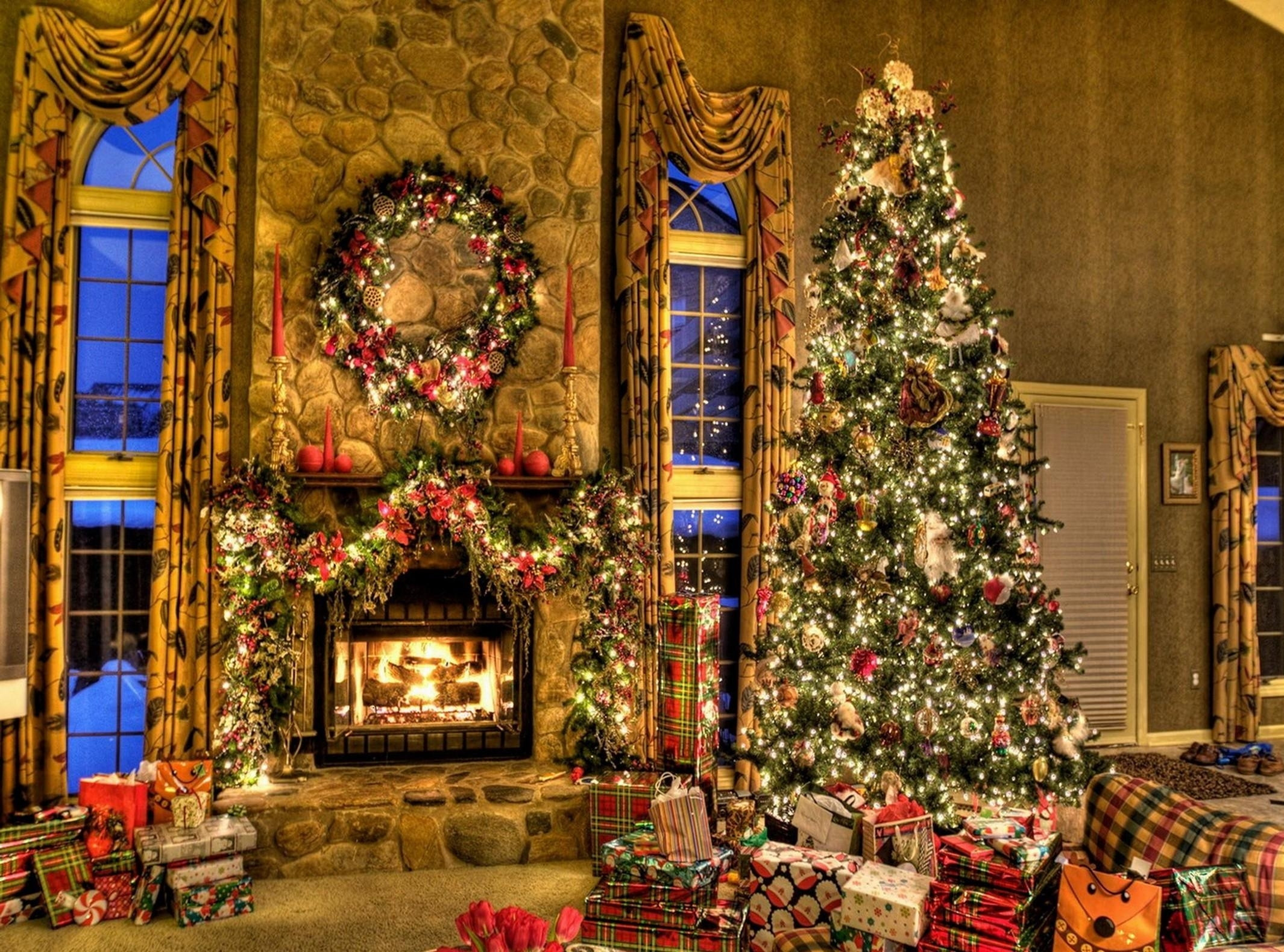 Christmas Fireplace Tree
 free christmas fireplace wallpaper 2017 Grasscloth Wallpaper