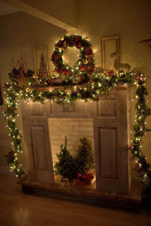 Christmas Fireplace Wreaths
 Christmas Mantle Garland to the floor on both sides