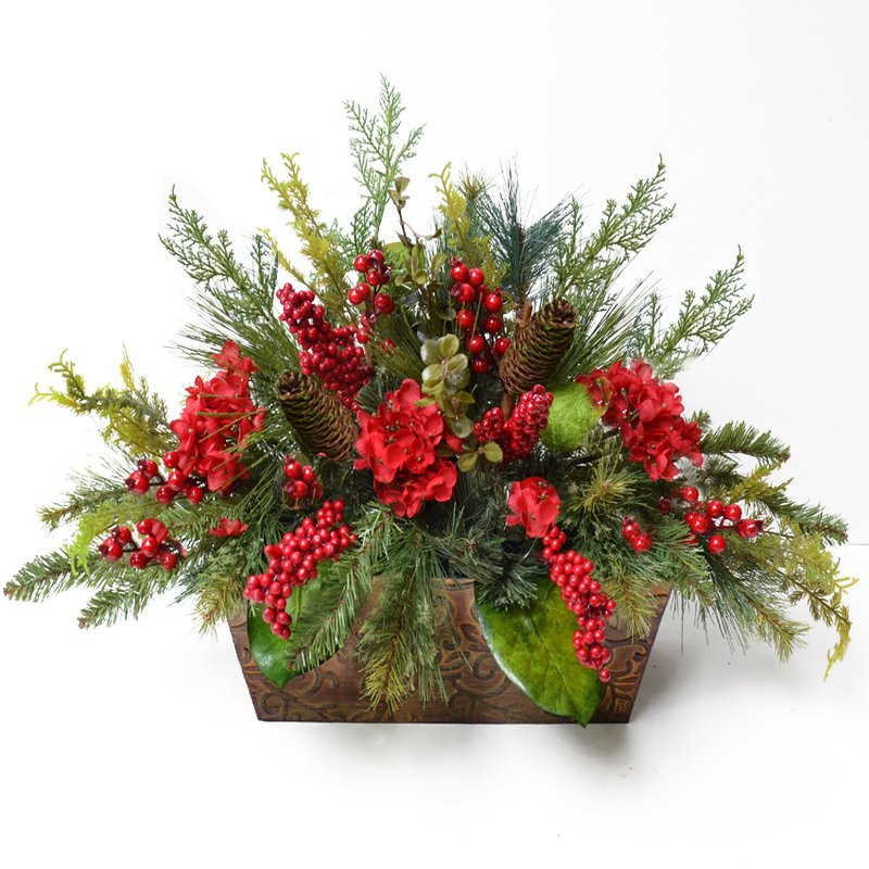 Christmas Flower Arrangement
 Floral Home Decor Pine and Berry Christmas Floral