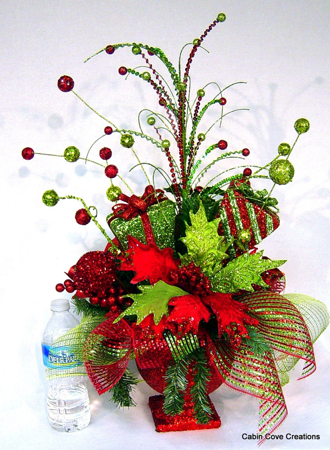 Christmas Flower Centerpieces
 Christmas BlinG red lime Centerpiece Floral Arrangement in