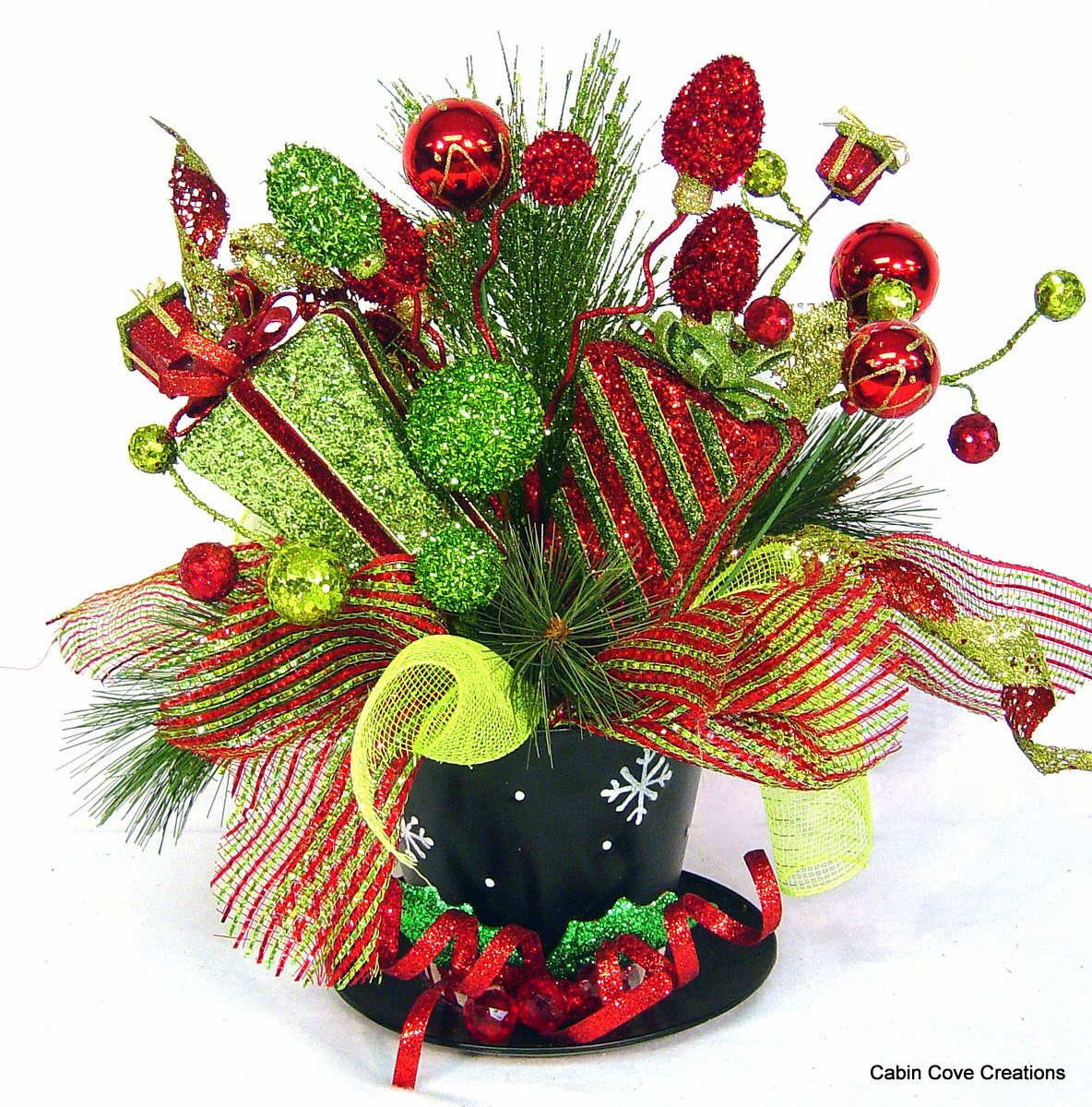 Christmas Flower Centerpieces
 Top Hat Centerpiece Floral Arrangement Christmas Holiday red