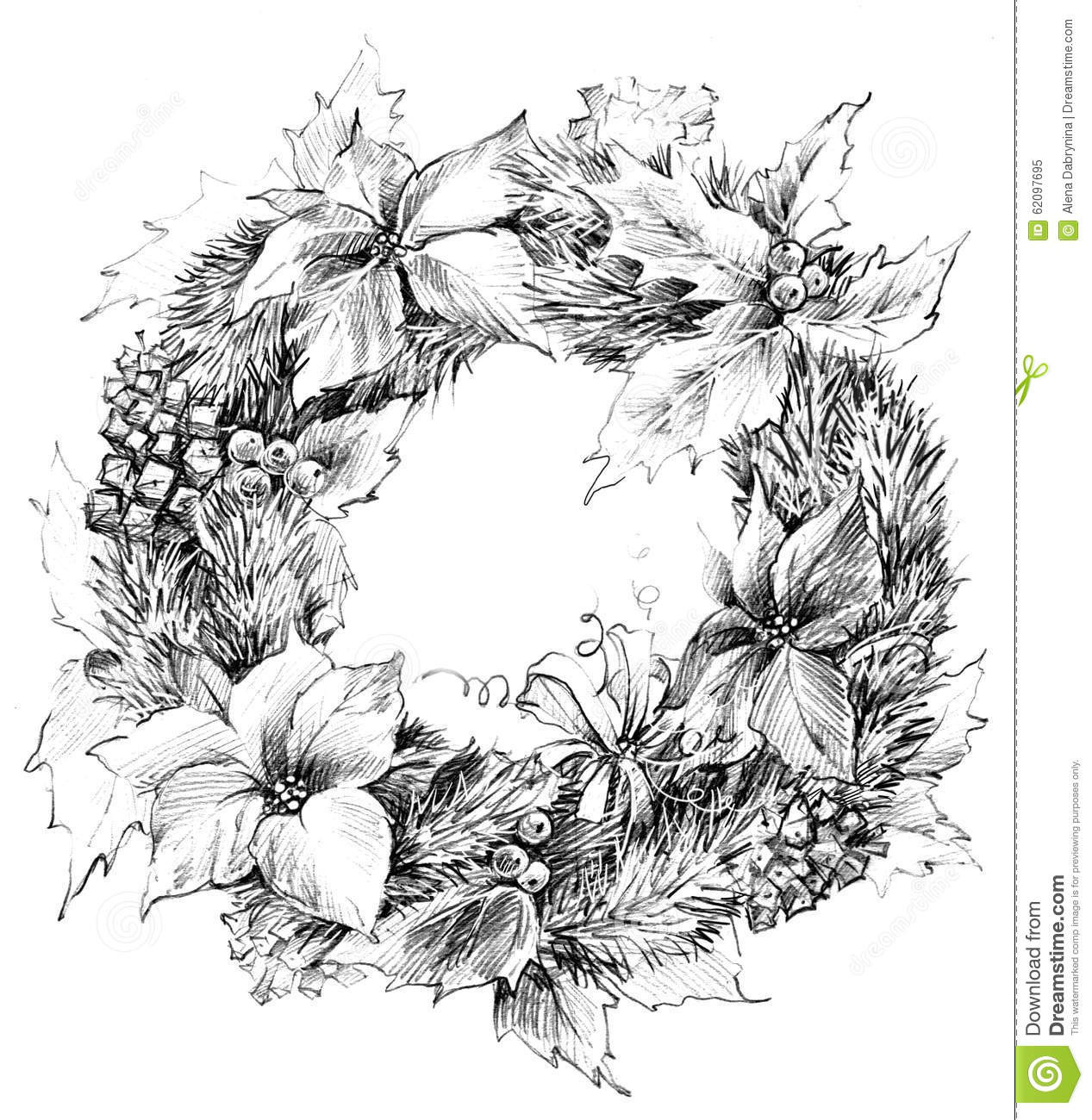 Christmas Flower Drawing
 Christmas Wreath Sketch Santa Claus Background Stock