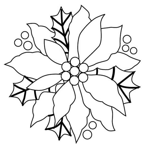 Christmas Flower Drawing
 Christmas Wreaths with Poinsettia Flower Coloring Page