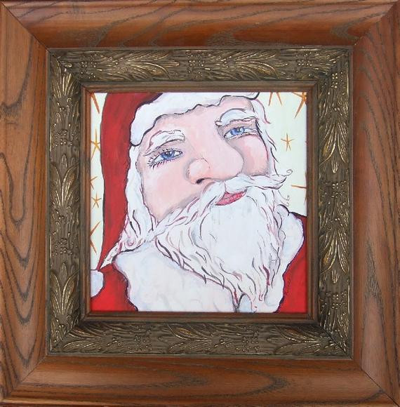 Christmas Framed Wall Art
 Santa Claus Art Painting Christmas Holiday Original Framed