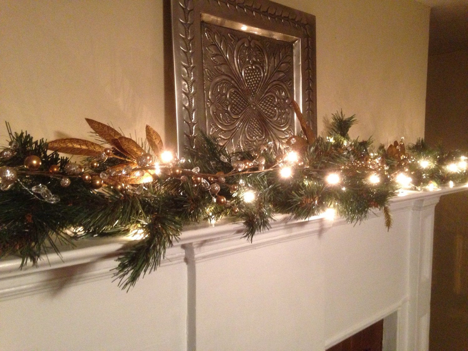 Christmas Garland For Fireplace Mantel
 Christmas Mantle Garland Pine Garland with Gold Leaf & Gold