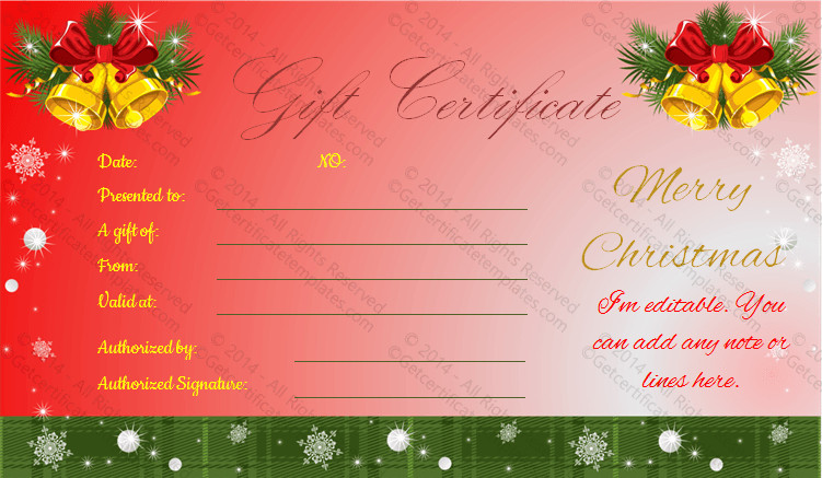 Christmas Gift Certificate Ideas
 Jingle Bells Christmas Gift Certificate Template